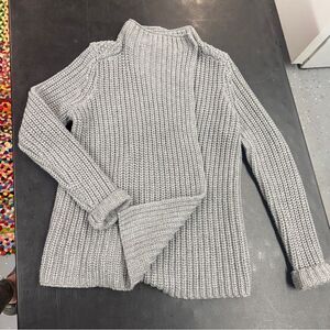 Lou and Grey A line crossover side mock neck chunky knit grey swing cardigan